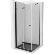 Kabiny prysznicowe - Mexen Lima kabina prysznicowa składana 80x80 cm, transparent, czarna + brodzik Flat, czarny - miniaturka - grafika 1