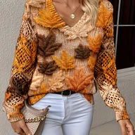 Swetry damskie - TEMU Sweter Bohemian z Dekoltem w Serek dla Kobiet - Długi Rękaw, Sweter w Kolorach Pomarańczowym/Czerwonym/Czarnym/Białym/Szarym/Beżowym, Luźny Krój - miniaturka - grafika 1