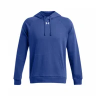 Bluzy męskie - Męska bluza dresowa nierozpinana z kapturem Under Armour UA Rival Fleece Hoodie - niebieska - miniaturka - grafika 1