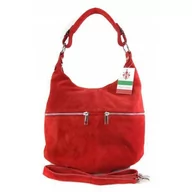 Torebki damskie - Klasyczny worek na ramię ,zamki suwaki XL A4 Shopper bag zamsz naturalny czerwony W345R - miniaturka - grafika 1