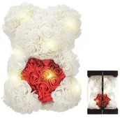Sztuczne kwiaty - Podświetlany MIŚ z RÓŻ z Sercem 23cm Prezent na każdą okazję różowo-czerwony BQ54C - miniaturka - grafika 1