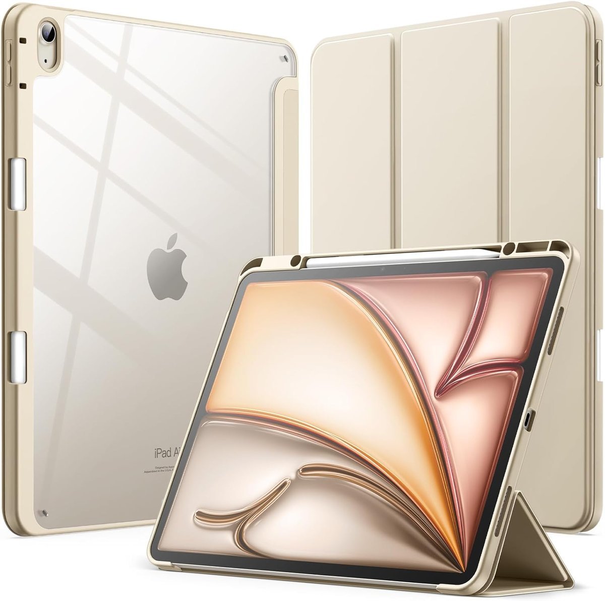 JETech Etui dla iPad Air 13 Cala M4/M3/M2 (2026/2025/2024) z Pencil Uchwyt, Przejaśniać Przezroczyste Tylna Skorupa Smukłą Podstawkę Odporny na Wstr..