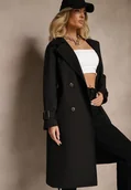 Płaszcze damskie - Czarny Dwurzędowy Płaszcz Trencz z Paskiem Ninnolia - miniaturka - grafika 1