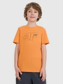 Koszulki dla chłopców - 4F T-shirt regular z nadrukiem chłopięcy - pomarańczowy 122 (6-7 lat) - miniaturka - grafika 1