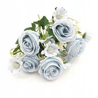 Sztuczne kwiaty - Róża Sztuczna Niebieska Bukiet 15 Sztuk 30 Cm - miniaturka - grafika 1