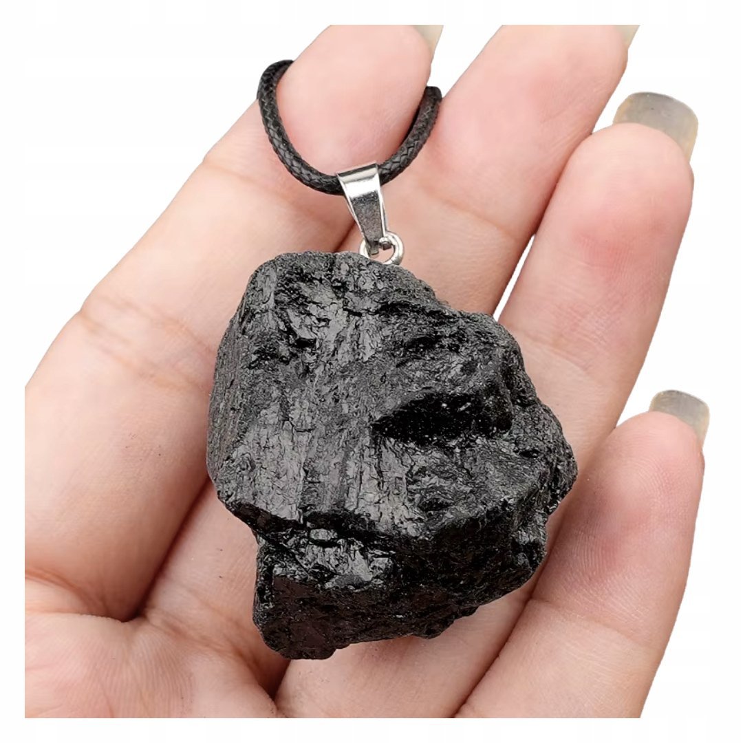 Naszyjnik z Kamieniem Naturalnym Czarny Turmalin Amulet Ochrony i Energii