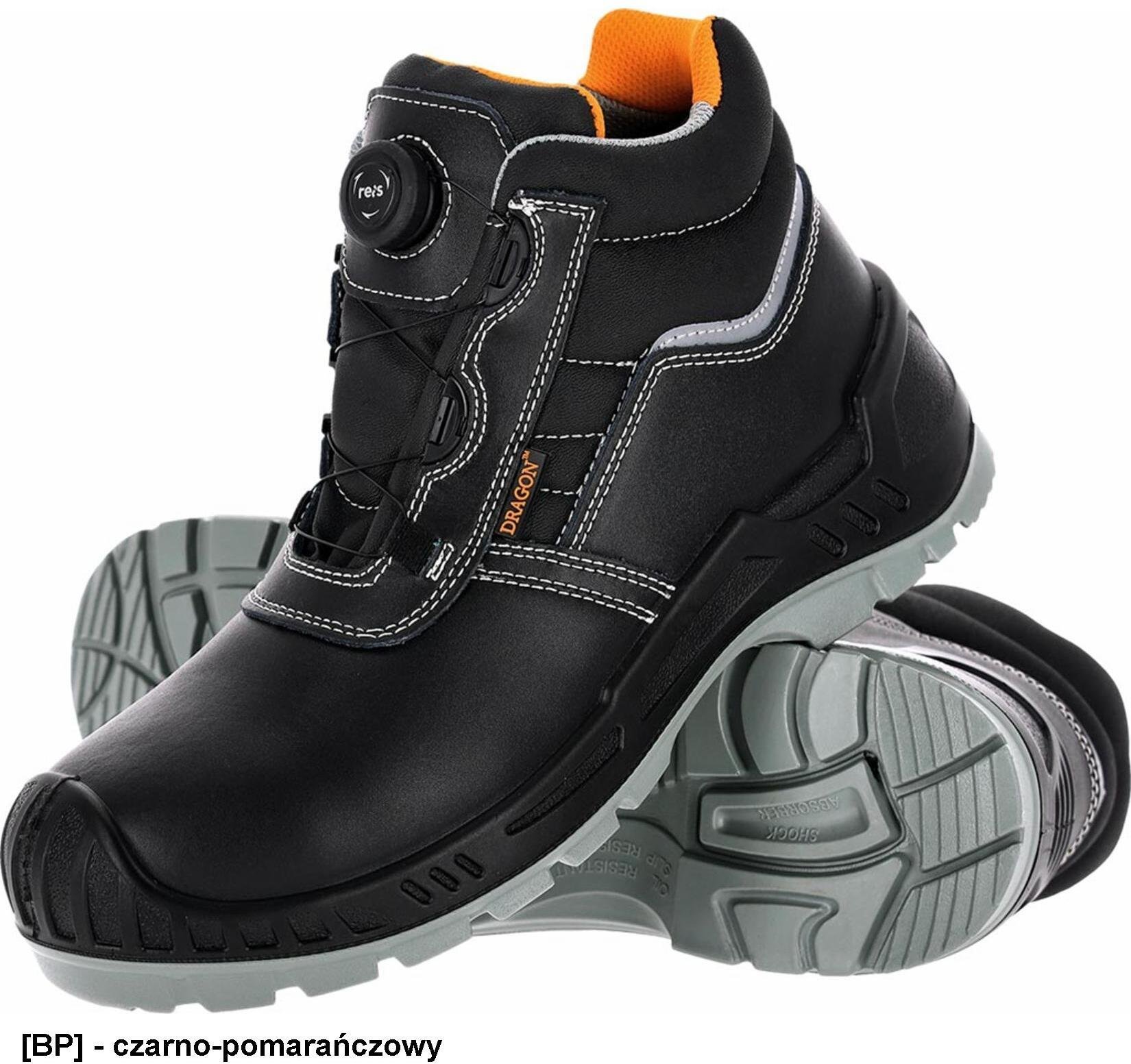 Trzewiki buty bezpieczne podnosek kompozyt męskie podeszwa antypoślizgowa gładka skóra bydlęca odblaski sznurówki strunowe SPINON BCTITAN-GLAT-T S3S FO SR 44