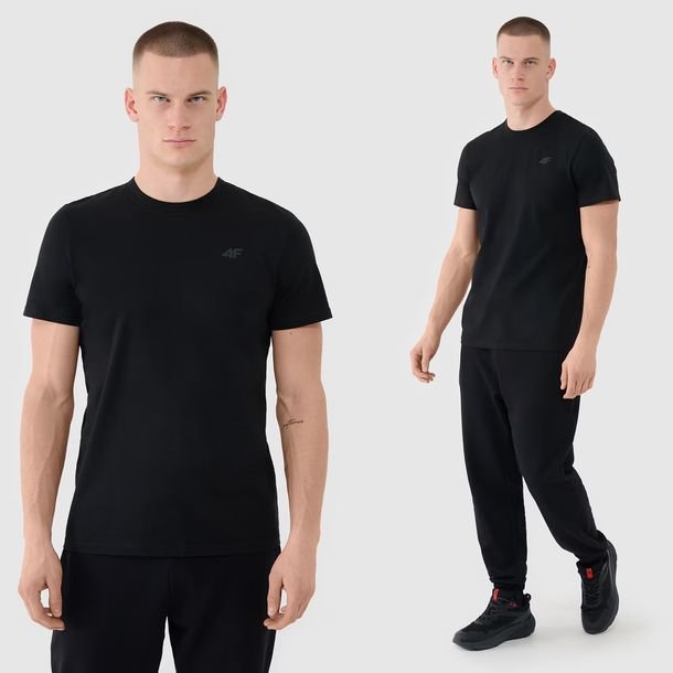 Koszulka Męska 4F Sportowy T-shirt Podkoszulek Czarny Bawełniany M