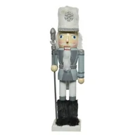 Ozdoby bożonarodzeniowe - Figurka drewniana dziadek do orzechów 11 x 8,5 x 38 cm szary - miniaturka - grafika 1