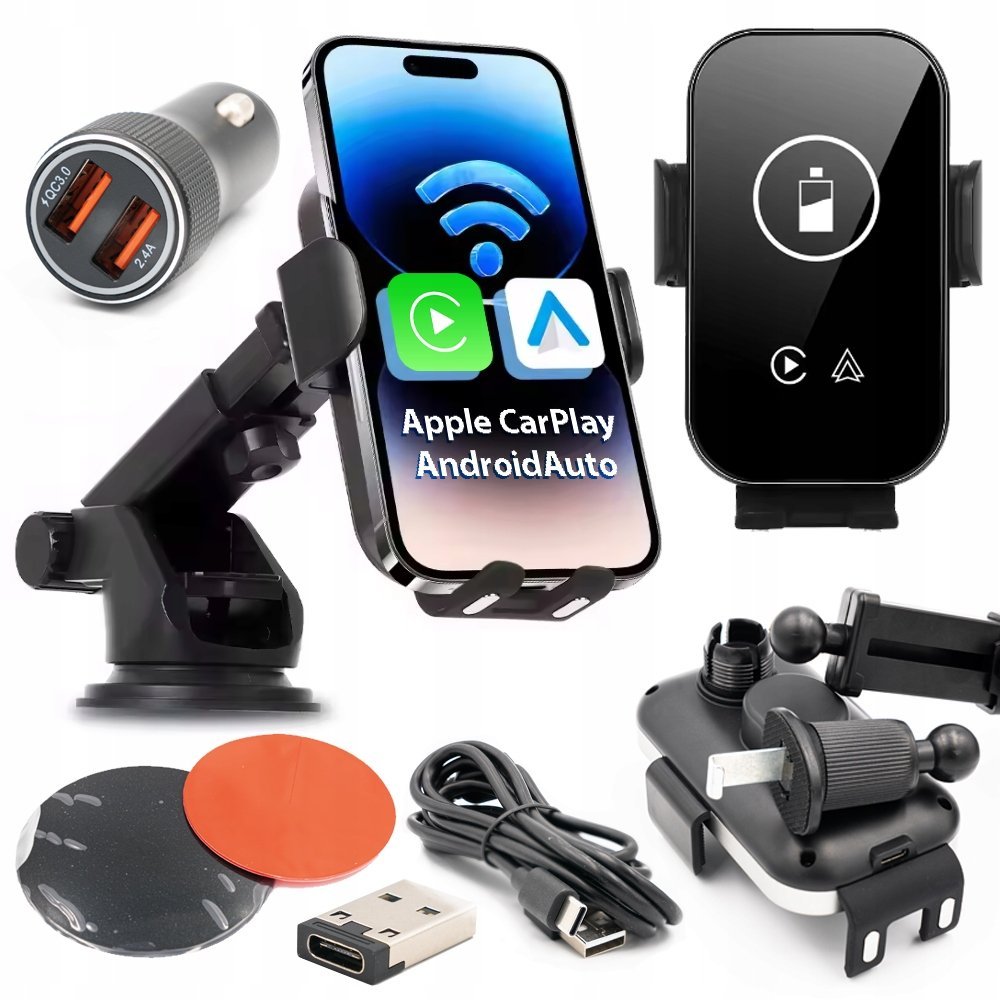Uchwyt Samochodowy Ładowarka Indukcyjna Moduł Android Auto Apple Carplay