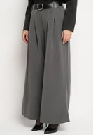 Spodnie damskie - Szare Garniturowe Spodnie z Wiskozą o Szerokim Kroju z Paskiem Ravilis - miniaturka - grafika 1