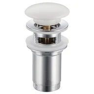 Korki do umywalek - Korek umywalkowy mosiężny Klik Klak model C uniwersalny do umywalki 1/4 cala z przelewem biały ceramiczna główka - miniaturka - grafika 1