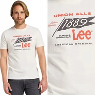Koszulki męskie - Lee FRONTIER TEE Ecru BIAŁY BAWEŁNIANY T-SHIRT KOSZULKA Z NADRUKIEM LOGO XL - miniaturka - grafika 1