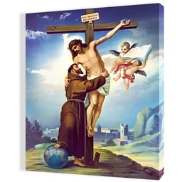 Obraz religijny na płótnie Jezus Chrystus i Święty Franciszek z Asyżu, ukrzyżowanie Jezusa na krzyżu - Ikony i obrazy sakralne - miniaturka - grafika 1