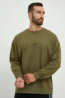 Piżamy męskie - Calvin Klein Underwear bluza piżamowa męska kolor zielony z nadrukiem - grafika 1