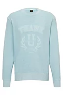 Bluzy męskie - BOSS Weneoncrew Relaxed-Fit męska bluza z mieszanki bawełny z sezonową grafiką, Open Blue461, XL - miniaturka - grafika 1