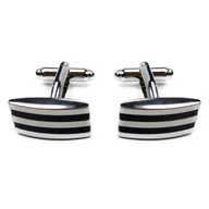 Spinki do mankietów i krawatów - Srebrno-czarne połyskujące spinki do mankietów A21 - miniaturka - grafika 1