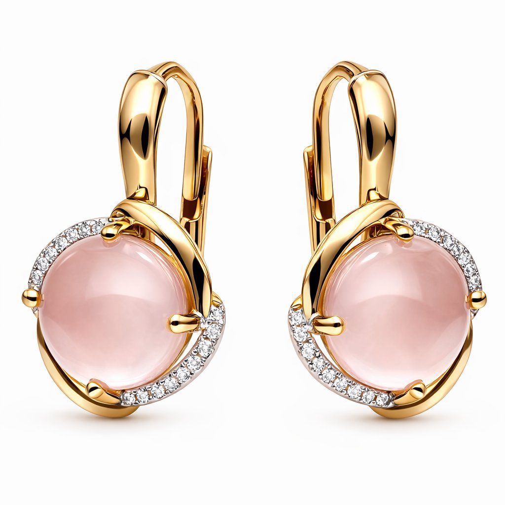 Kolczyki złote Au 585 Kwarc Różowy i diamenty