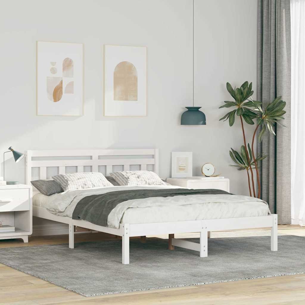 vidaXL Ramka łóżka Biały 135 x 190 cm Lite drewno sosnowe