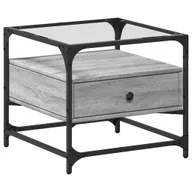 Ławy i stoliki kawowe - vidaXL Stolik kawowy ze szklanym blatem szary Sonoma 50x50x45 cm stalowy - miniaturka - grafika 1