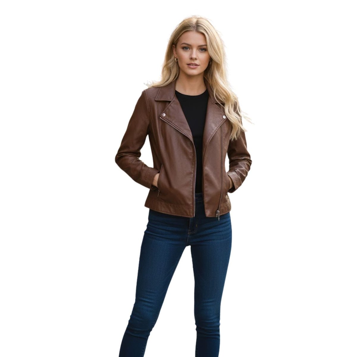 Kurtka damska skórzana Chyston Afida ramoneska brązowy skóra -XL