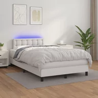 Łóżka - Lumarko Łóżko kontynentalne z materacem i LED, biała ekoskóra 120x200cm - miniaturka - grafika 1
