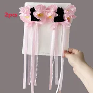 Ozdoby do włosów - TEMU 2 szt. nowych, długich opasek do włosów z wstążką i kwiatami, z uroczymi, kolorowymi kwiatami i długimi frędzlami, idealne do noszenia na co - miniaturka - grafika 1