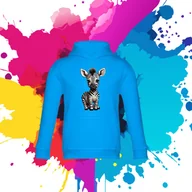 Bluzy dla dziewczynek - Bluza dziecięca typu kangurka z kapturem w kolorze błękitnym z nadrukiem zebra 6 lat - miniaturka - grafika 1