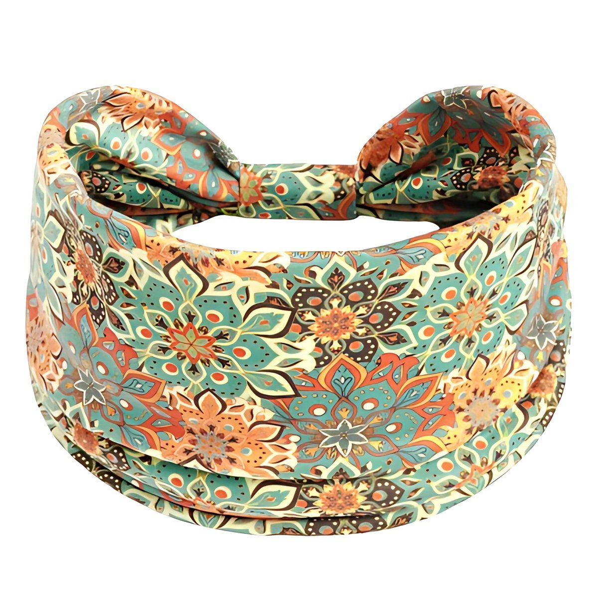 Opaska do Włosów Zielona Turban na Głowę Szeroka w Kwiaty MIŁA W DOTYKU