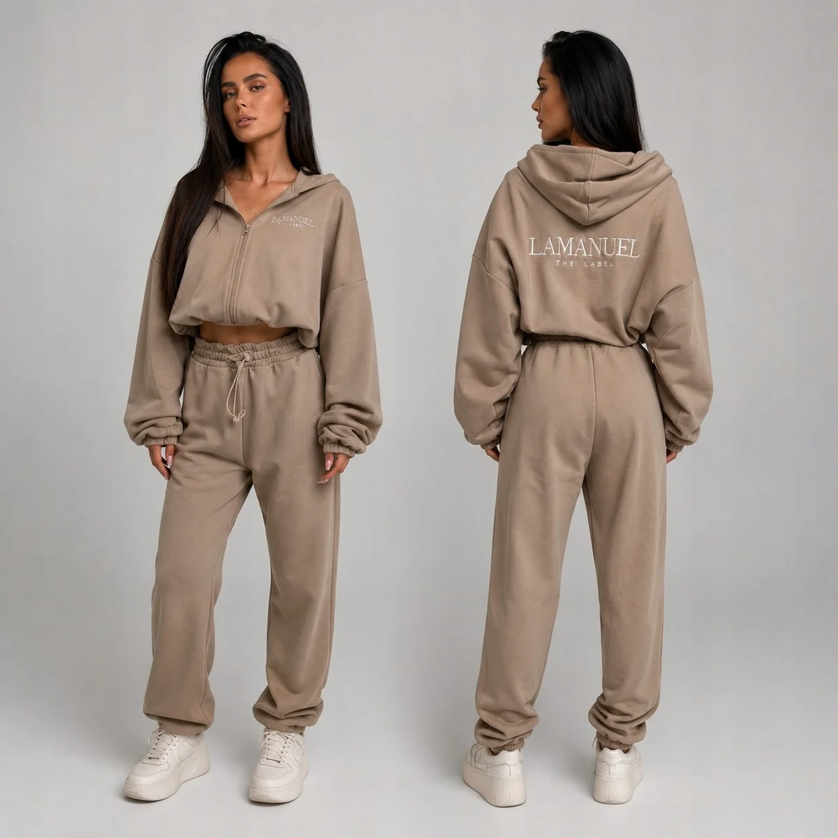 [r. uni] Bluza damska La Manuel crop rozpinana z kapturem beżowa