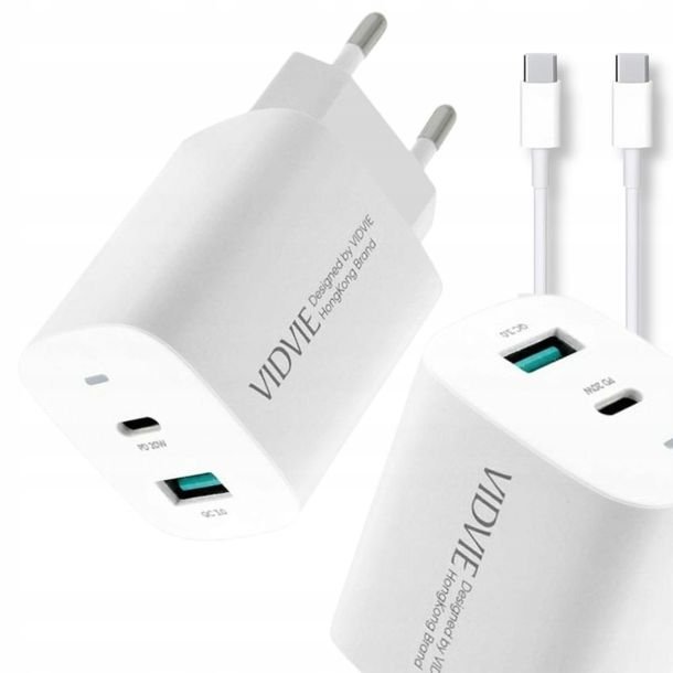 Ładowarka sieciowa VIDVIE PLE248 1xUSB + 1xType-C + kabel Type-C/Type-C 3A PD 20W biały