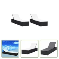 Leżaki ogrodowe - The Living Store Leżaki z poduszkami - 2 szt. - polirattan - czarne - Leżak - miniaturka - grafika 1