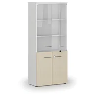 Szafy biurowe - Szafa biurowa kombinowana PRIMO WHITE z drzwiami drewnianymi i szklanymi, 1781 x 800 x 420 mm, biały/brzoza - miniaturka - grafika 1