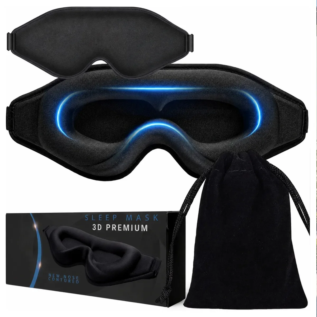 Maska Na Oczy Do Spania Opaska 3D PREMIUM Nowa GeneracjaV2 Ulepszona Magros czarny poliester uniseks