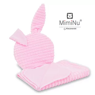 MimiNu by Kieczmerski, Komplet: Kocyk z poduszeczką z uszami, różowy - Koce i narzuty dla dzieci - miniaturka - grafika 1