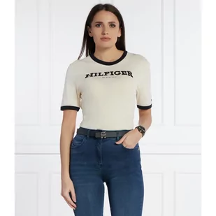 Tommy Hilfiger T-shirt MONOTYPE FLOCK | Regular Fit - Koszulki i topy damskie - miniaturka - grafika 1