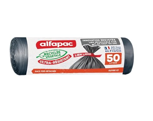 Alfapac 3232767510509 worek do odkurzacza z recyklingu, 50 l, z szerokim paskiem, czarny, 10 sztuk