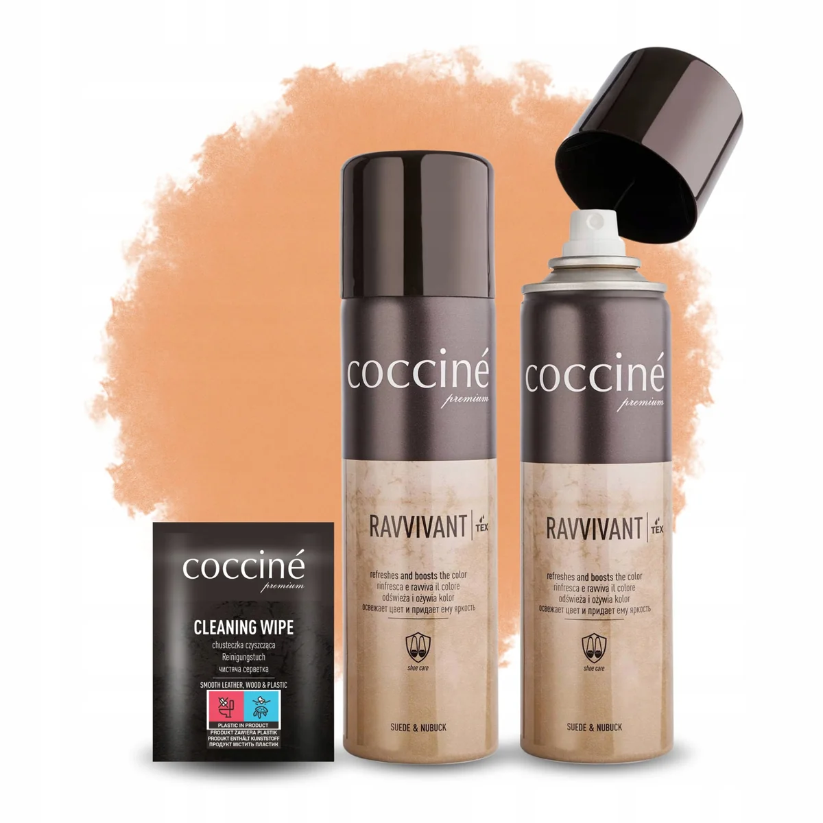 Chusteczka Nawilżana do Skóry i 2x Brązowy Spray Renowator do Zamszu Zestaw