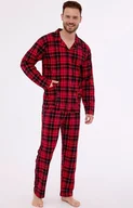 Piżamy męskie - Rozpinana piżama męska w kratę 905/277 Robin, Kolor czerwono-czarny, Rozmiar S, Cornette - Intymna - miniaturka - grafika 1