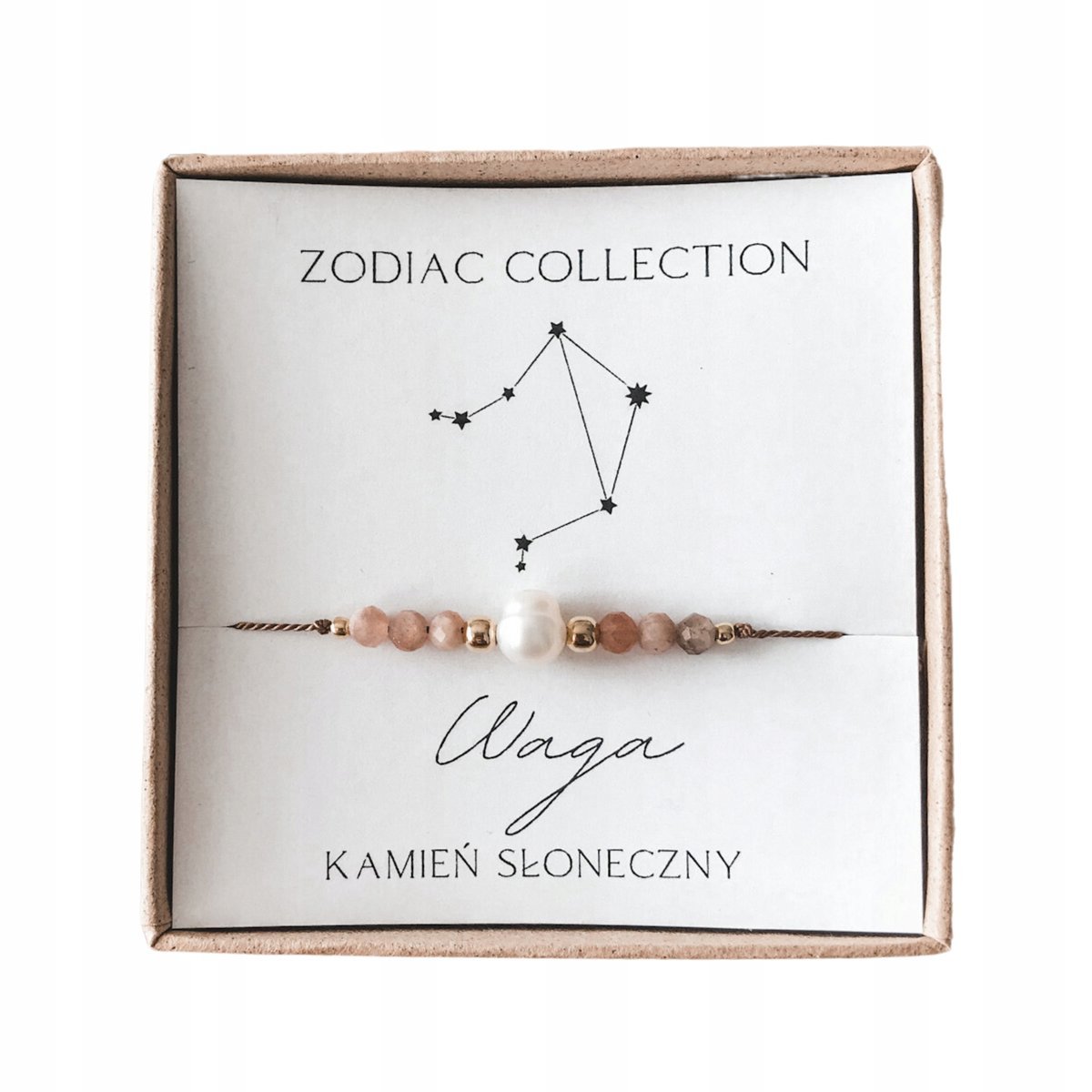 Bransoletka amulet znak zodiaku Waga kamień słoneczny, talizman dla kobiety