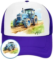 Czapki i chusty sportowe męskie - Czapka z Daszkiem Traktor Niebieska z Nadrukiem Na Lato Siatka Bejsbolówka - miniaturka - grafika 1