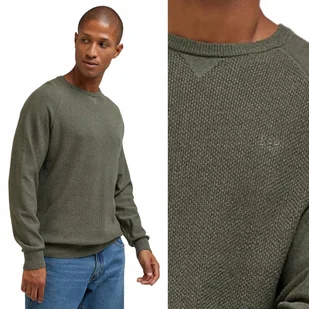 Lee RAGLAN CREW KNIT OliveGrove DOPASOWANY ZIELONY BAWEŁNIANY SWETER SLIM L - Swetry męskie - miniaturka - grafika 1