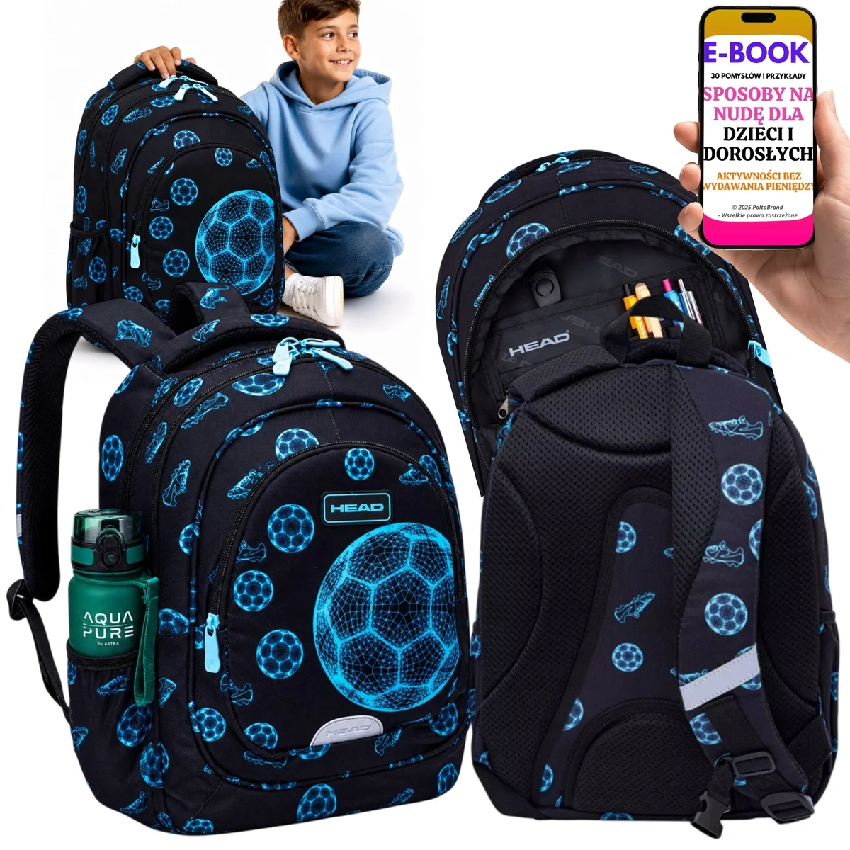 Duży Plecak Szkolny HEAD FOOTBALL FAN A4 Ergo Back 20L Laptop + E-BOOK-3