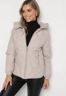 Kurtki damskie - Jasnobeżowa Pikowana Kurtka z Kapturem Rękawy Zakończone Gumką Liliaz - miniaturka - grafika 1