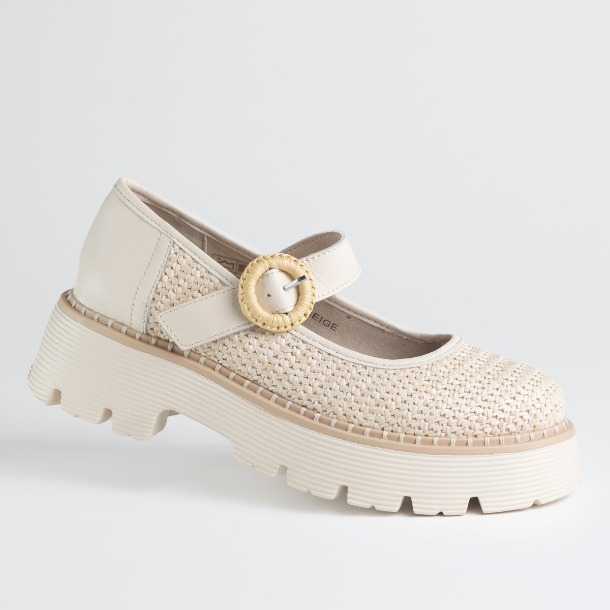 Półbuty damskie skóra plecione GOODIN GD-WL-74 beż pasek lekkie wygodne 40