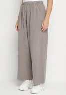 Spodnie damskie - Szare Szerokie Spodnie z Bawełny z Wysokim Stanem Florili - miniaturka - grafika 1