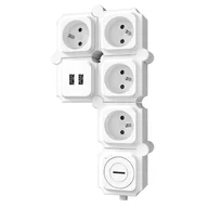 Przedłużacze i rozgałęźniki - Przedłużacz FLEX 4 gniazda + 2 x USB, biały - miniaturka - grafika 1