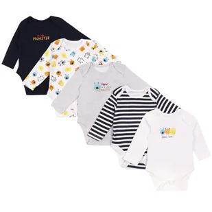 5x Bawełniane grantowo-białe body Potworek, OEKO-TEX 0-3 m 62 cm - Body dla niemowląt - miniaturka - grafika 1
