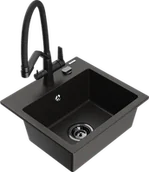 Zlewozmywaki z baterią - Mexen Milo zlewozmywak granitowy 1-komorowy z baterią kuchenną Duo, czarny/złoty metalik - 6505-75-671701-70-B - miniaturka - grafika 1