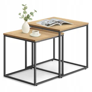Stolik Kawowy Kwadratowy Industrialny Loft 2 sztuki 50x50x50,5cm czarny dąb - Ławy i stoliki kawowe - miniaturka - grafika 1